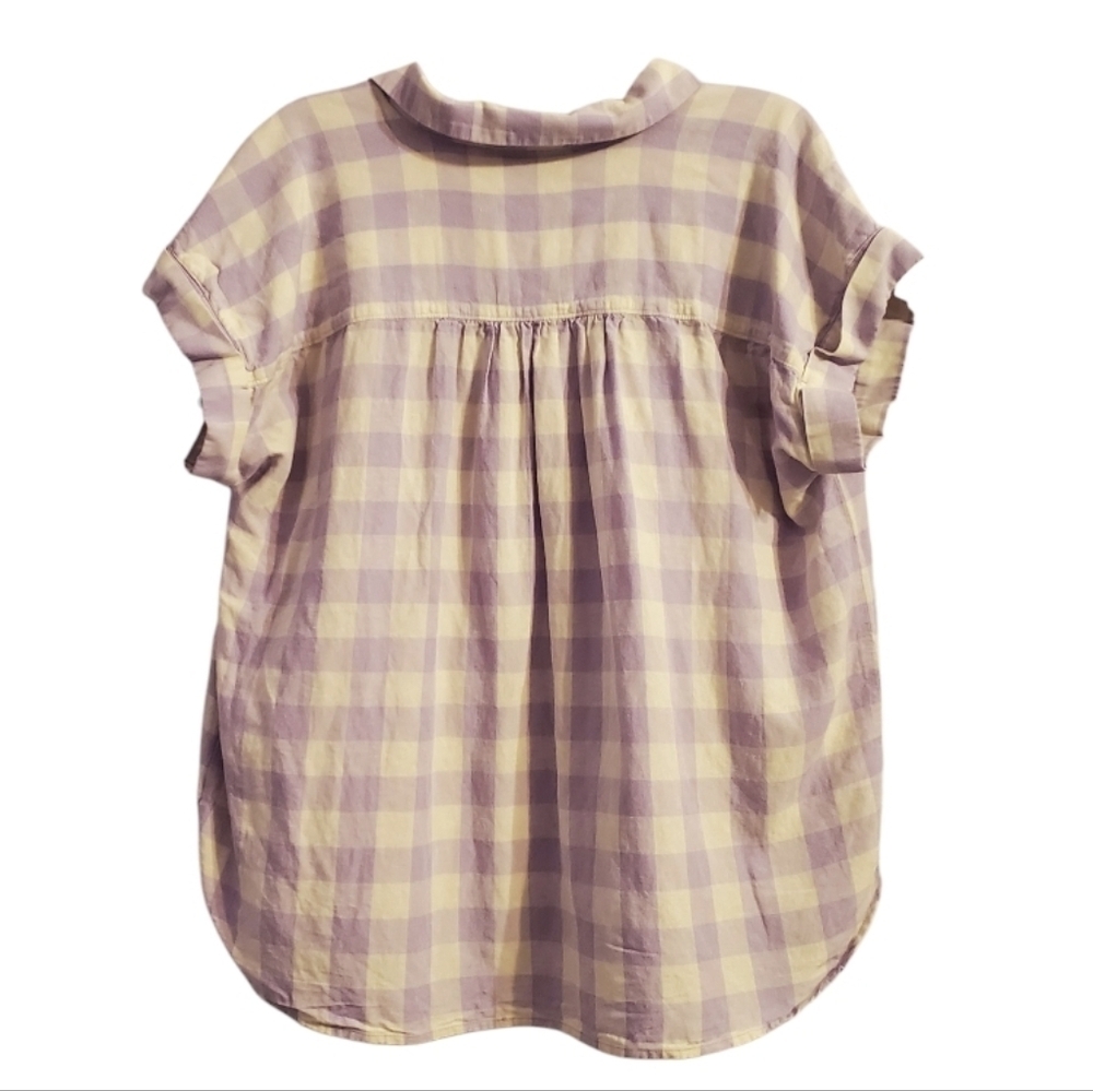 Loft Women's Gingham Lightweight Linen Cotton Blend Short Sleeve Blouse XL - Picture 4 of 6
